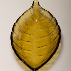 Midcentury Amber Glass Leaf Dish